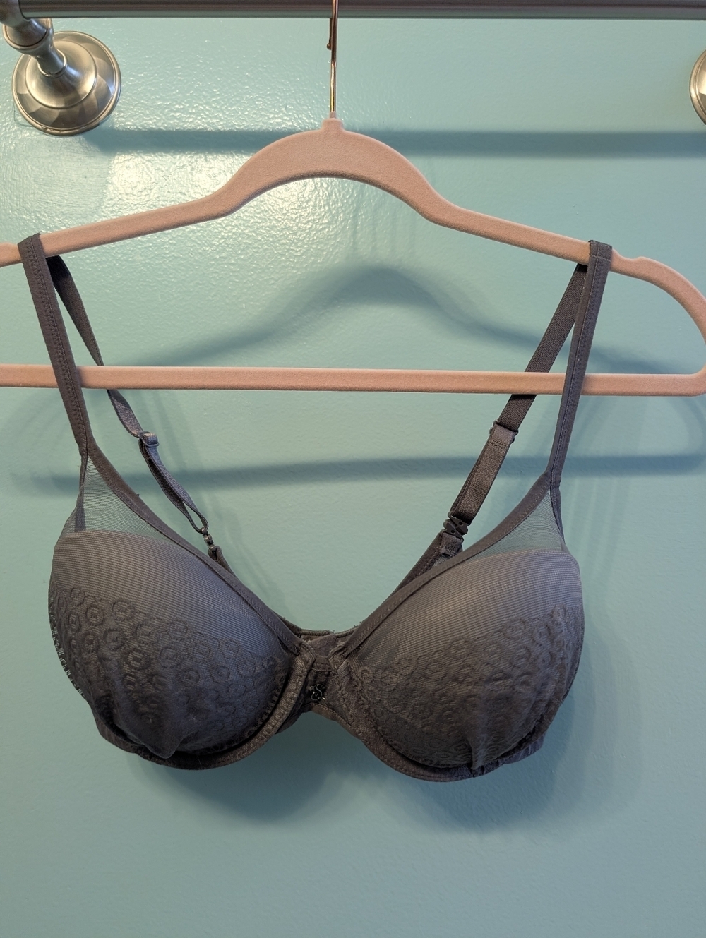 Victoria's Secret Gray Lace-Overlay Underwire Bra